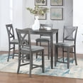 thumbnail image 3 of HSUNNS 5-Piece Counter Height Dining Table Set for 4, 34.5" Square Kitchen Table with 4 Upholstered X-Shaped Backrest Chair, Space-Saving Table and Chairs, Gray, 3 of 9