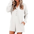 thumbnail image 1 of 2DXuixsh Combinaisons pour Femmes Col en V Manches Longues Combishort Mode Chandail-Over Taille Haute Blanc Taille P, 1 of 8