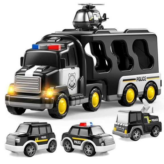 Police Truck Toys for Toddler 3 4 5 6 Years Old Boys - 5-in-1 Friction Power Emergency Vehicle,Police Car Toy for Toddlers 1-3,Carrier Truck Toys for Kids 3-5,for Girl Age 3-9