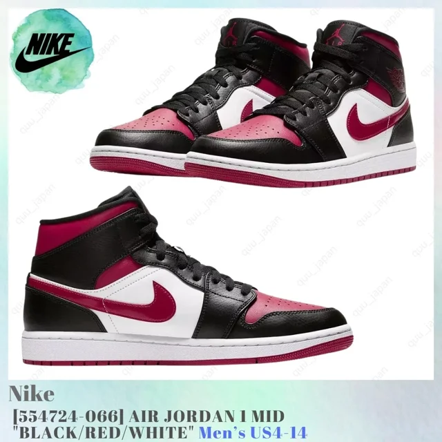 N I-K-E A i r-Jor-dan 1 MID BLACK / RED / WHITE 554724-066 Men's US4-14 NEW