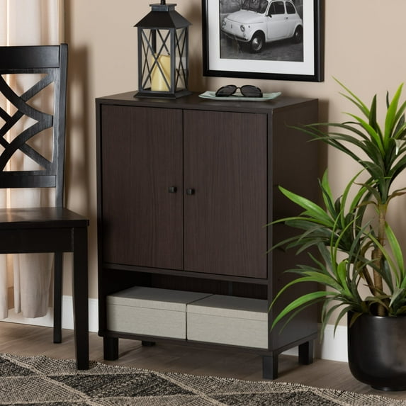 Skyline Decor Dark Brown Finished Wood 2-Door Entryway Shoe Storage Cabinet with Bottom Shelf