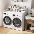 thumbnail image 4 of 54" Washer Dryer Countertop with 2-Tier Shelf & 2 Drawers, Wooden Laundry Countertop with Non-Slip Pad and Guard Rails Washer and Dryer Topper for Laundry Room Organization and Storage, 4 of 8