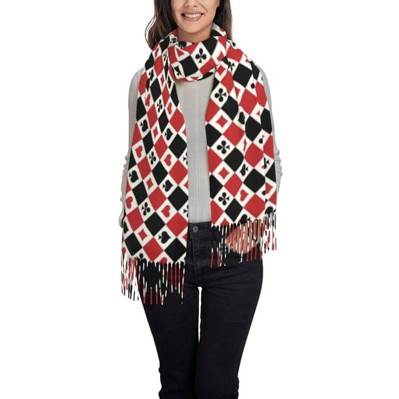 Honeii Playing Cards Print Scarf Oversized Scarf Tassel Fall Winter Thick Scarf Warm Shawl Women,Women's Scarves & Wraps