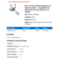 thumbnail image 2 of Rear Left Power Window Regulator and Motor Assembly 1 - Compatible with 2000 Saturn LS1 Base Sedan 2.2L 4-Cylinder - Autopart Premium, 2 of 2