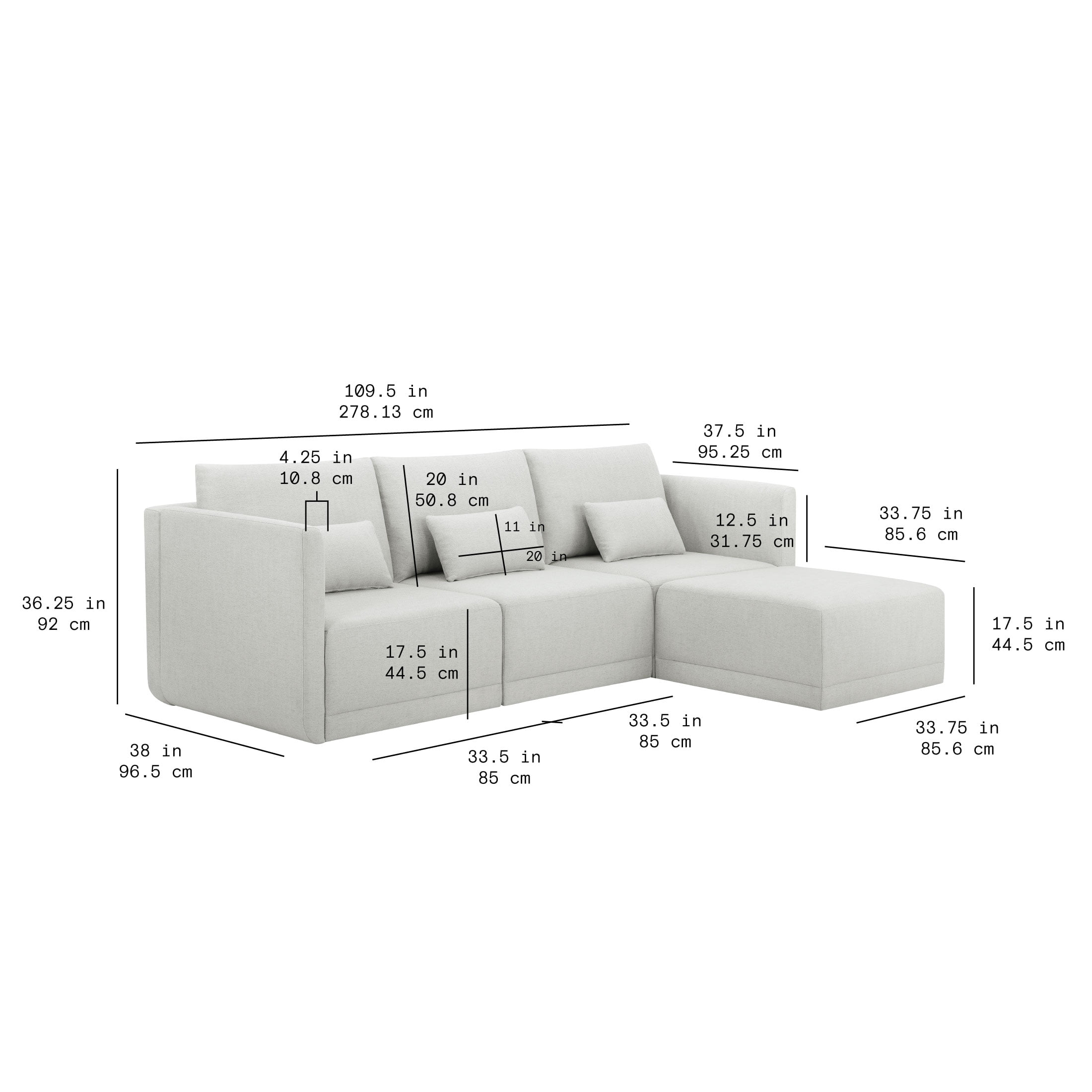 Beautiful Drew Modular Sectional Sofa with Ottoman by Drew Barrymore, Porcini Taupe