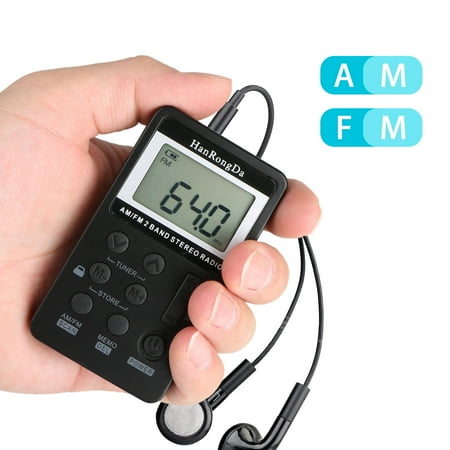 Portable Radio, EEEKit Mini AM FM Handy Digital Tuning Stereo  Pocket Radio LCD Screen with Earphone & Rechargeable Battery for Gym Jogging (Best Radio For Running)