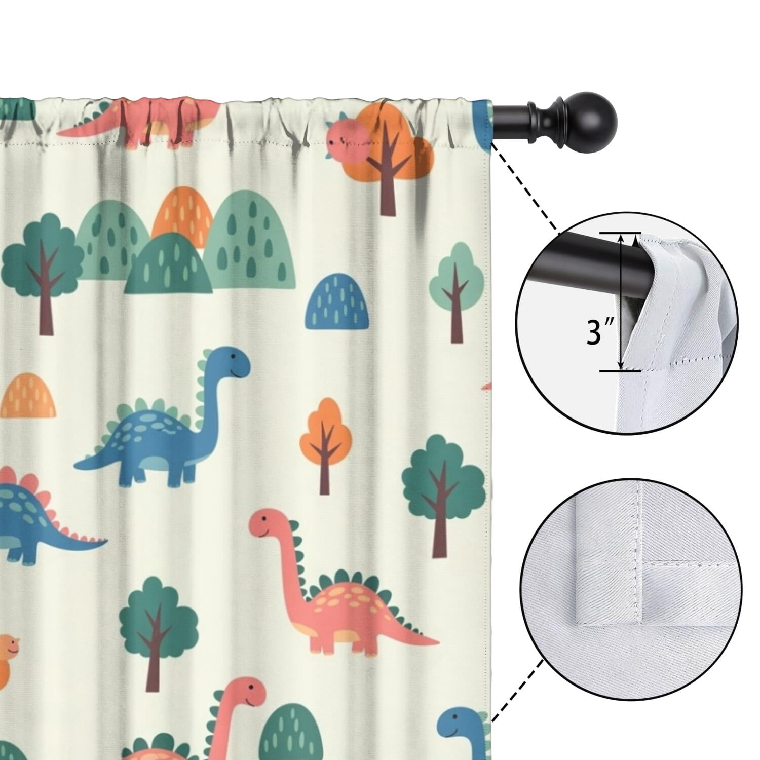 Blackout Kids Curtains,Beige Dinosaurs Landscapes Pattern Childrens Insulated Curtains Set Of 2,Bedroom Essentials,Toddler Room Decor 42"x84"