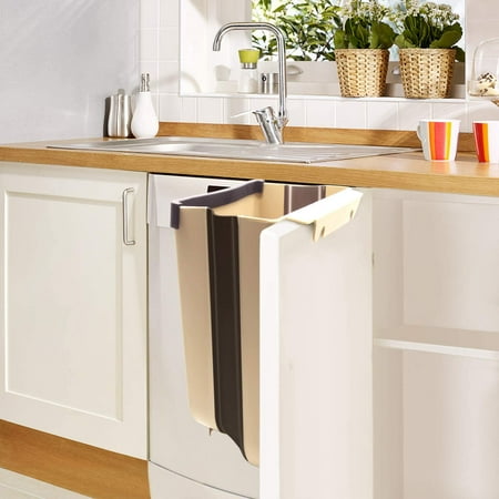 Kitchen Waste Bin Foldable 9 L Hanging Container For Cart Bathroom Living Room Bedroom Brown Canada Kitchen Waste Bin Foldable, Kitchen Cart With Waste Bin