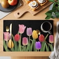 thumbnail image 2 of Easter Tulips Placemats Set&nbsp;of 1 Colorful Flowers Leaves Plant Black Background Heat Insulation Washable Place Mats, Rustic Non-Slip Table Mats for Dining Table Party Kitchen Decor,13x19 Inch, 2 of 9