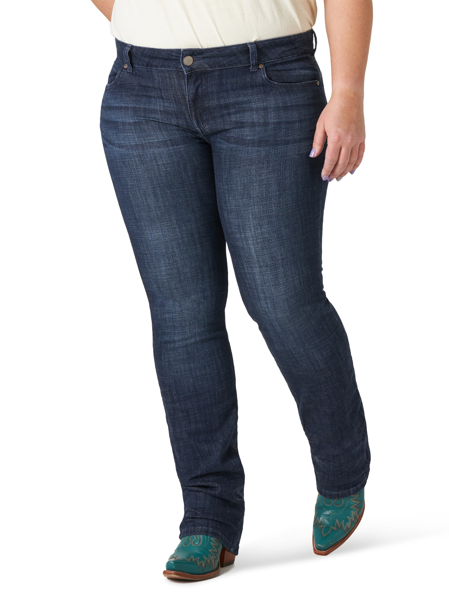 Wrangler Women's Plus Size Essential Mid Rise Straight Leg Jean ...