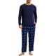 thumbnail image 1 of INSPIRAR CHIC Conjunto de Pijamas de Dos Piezas para Hombre, de Manga Larga, Color Sólido, Patrón de Cuadros, Azul Oscuro, 1 of 5