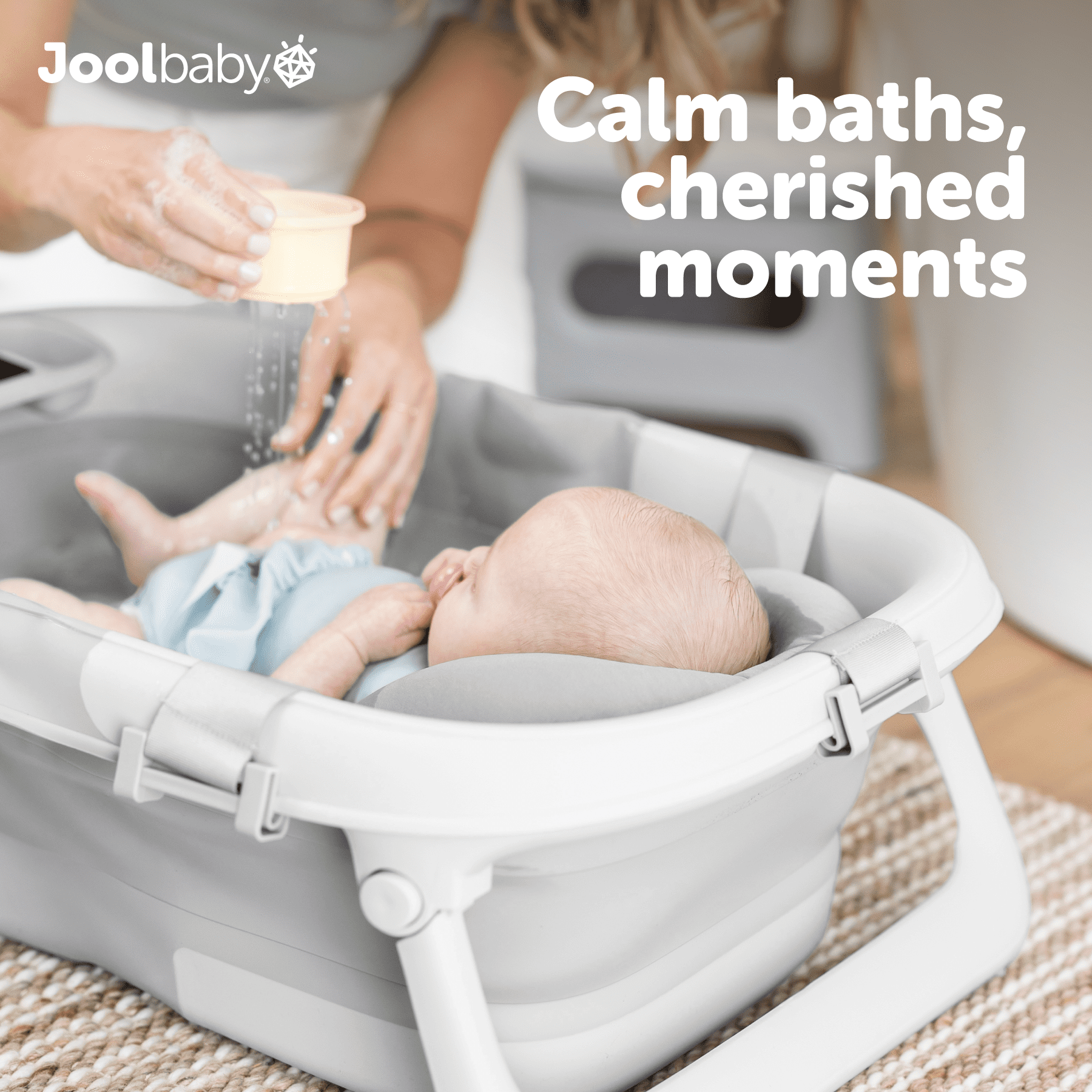 Jool Baby Fold ‘n Store Baby Bathtub – 3 Stage Collapsible Bather for Easy Storage, Portable for Travel – Built-in Thermometer (Gray)