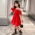 thumbnail image 4 of Aayomet Dresses For Girls Girls Children Ruched Kids Dresses Solid Princess Baby Strap Off Shoulder Girls Dress&Skirt,Red 12-13 Years, 4 of 4