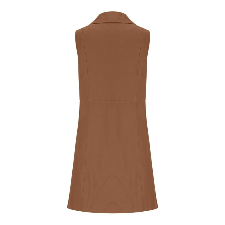 Hvyesh Women's Plus Size Vest Cardigans Lapel Collar Double Breasted Mid- Long Overcoats Elegant Solid Open Front Jackets Sleeveless Fleece Jackets  Outerwear With Pocket Khaki - Walmart.com