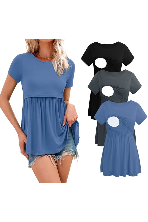 Women's Maternity Clothes Short Sleeve Nursing Tops Breastfeeding Shirts 3-Pack