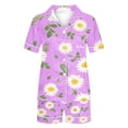 thumbnail image 4 of SwiftWear Womens Button Down Pajama Sets Turndown Collar Short Sleeve Blouse Short Pants Trendy Daisy Pajamas Lounge Set, Purple XL, 4 of 4