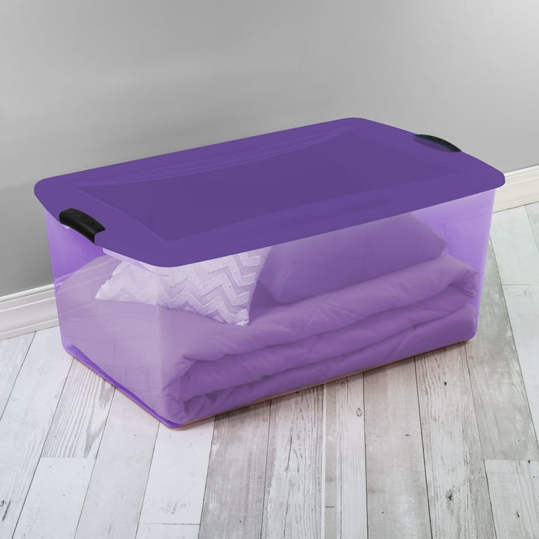 Sterilite 105 Quart Latch Tinted Storage Container with Purple Lid