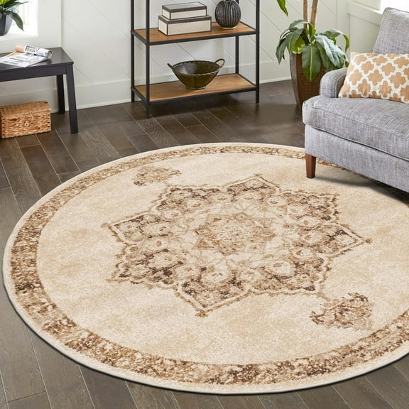 Unique Loom Utopia Collection Area Rug - Helios (8' Round Beige/Brown)