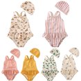 thumbnail image 2 of Traje de baño Floral de una pieza con espalda descubierta para niñas, Bikini para bebé, traje de baño con sombrero, vacaciones en la playa a prueba de sol, traje de baño elegante para niños pequeños, 2 of 5