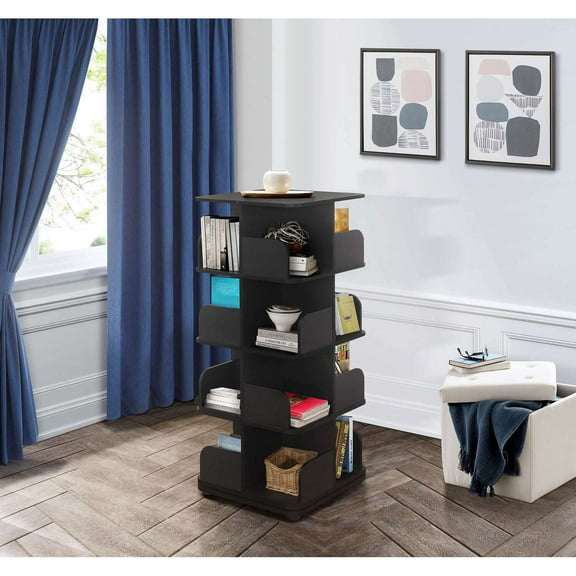 K&B Revolving Tall Bookcase Black Matte