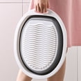 thumbnail image 6 of Medium Thickened Plastic Folding Laundry Tub Blue Round Collapsible Wash Basin, Textured Base Hanging Loop Raised Feet for Home Travel Dorm Hand Washing Vegetable Cleaning, 6 of 6