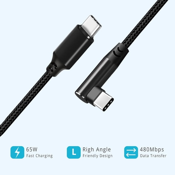 WEIFEI-USB C to USB C Cable 1FT 3 Packs, Right Angle 90 Degree Type C PD Fast Charging Cord 60W USB 2.0 Nylon Braided Compatible for Samsung Galaxy S22 S21 S20 S10, MacBook, Pixel and Other USBC