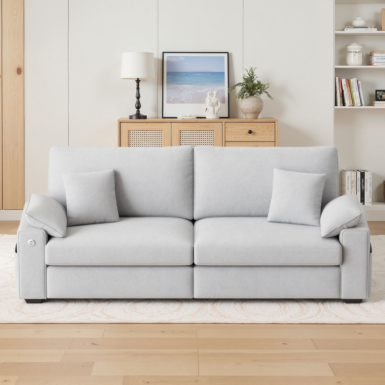 EOP 89" Loveseat Sofa, Comfy Modern 2-Seats Sofa with Pillow Armrest, USB/Type-C Port, Side Storage, Removable Cover, Deep Seat Couch, Small Couches for Small Space and Living Room, Light Gray
