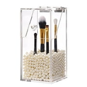 PuTwo Makeup Brush Holder Dustproof Acrylic Storage Box Makeup Organizer, White Pearl, Small, 37.39 Ounce