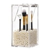 PuTwo Makeup Brush Holder Dustproof Acrylic Storage Box Makeup Organizer, White Pearl, Small, 37.39 Ounce