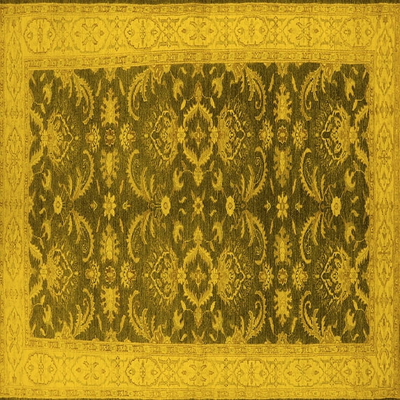 Ahgly Company Indoor Square Oriental Yellow Traditional Area Rugs, 7' Square
