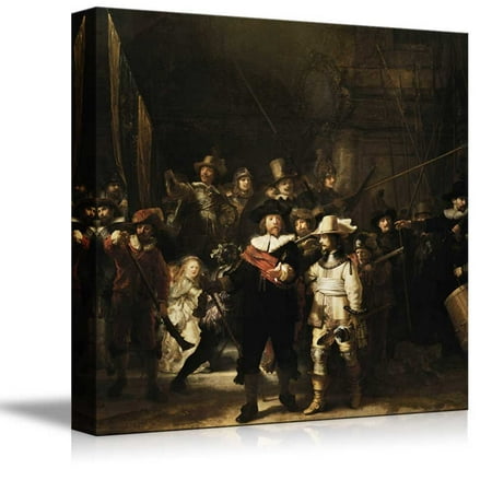 Antique Reproduction Wall Decor Nachtwacht (or The Night Watch) by Rembrandt Famous Fine Art Reproduction World Famous Painting Replica on ped Print Wood Framed - Canvas Art Wall Decor - 16