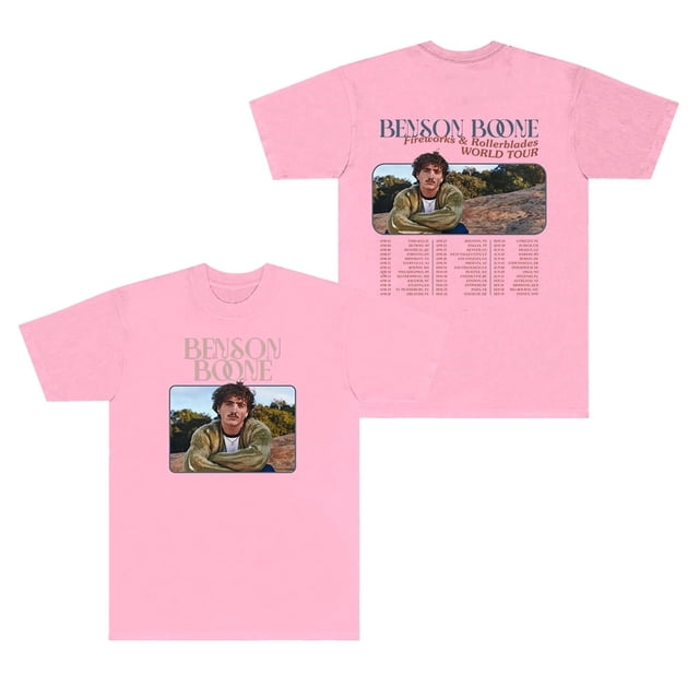 T-Shirt Benson Boone Feux d'Artifice et Patins à Roulettes Tournée Mondiale Femmes Hommes Col Rond Manches Courtes