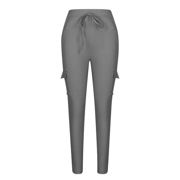 RYRJJ Womens Yoga Sweatpants with Pockets Stretch Tapered Joggers Pants Drawstring Running Lounge Running Hiking Cargo Trousers(Gray,S)