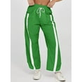 thumbnail image 4 of Women'S Baggy Wide Leg Pants Casual Drawstring Elastic Waisted Contrast Color Workout Y2K Track Pants Green L, 4 of 8