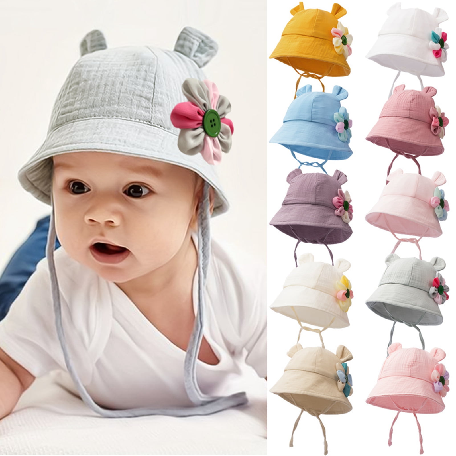 0-2 Years Baby Girls Bucket Hat Cute Flower Summer Beach Sun