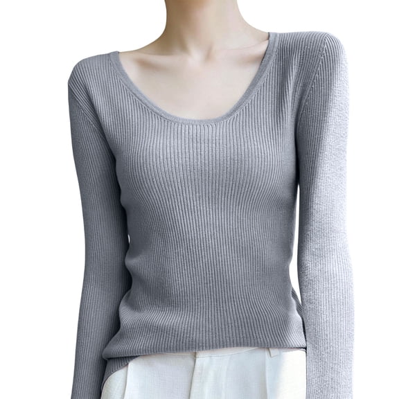 Long Sleeve Sweater for Women, Slim Fits Knit Crew Neck Sweaters, Fall Casual Versatile Basic Layering Tops
