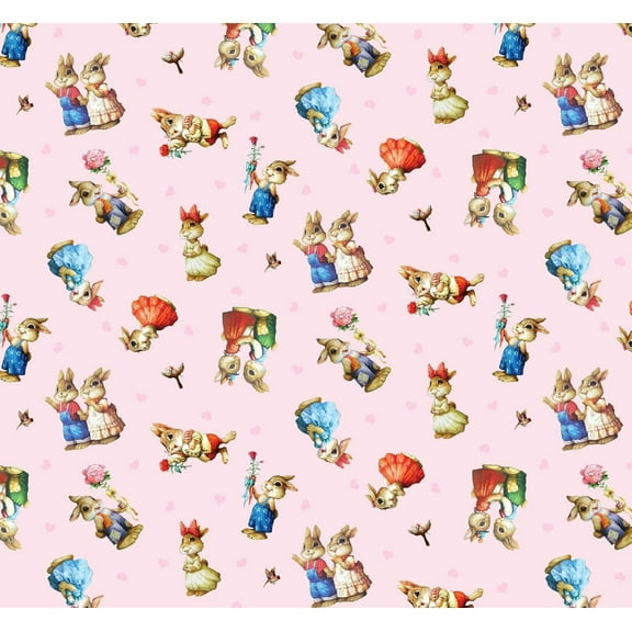 44 x 36 Tossed Bunnies Pink I Love You Easter by Elizabeths Studio 100% Cotton