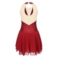 thumbnail image 6 of iEFiEL Womens Rhinestone Figure Skating Dress Chiffon Illusion Deep V-neck Ballet Lyrical Leotard Dance Dress Burgundy S, 6 of 7