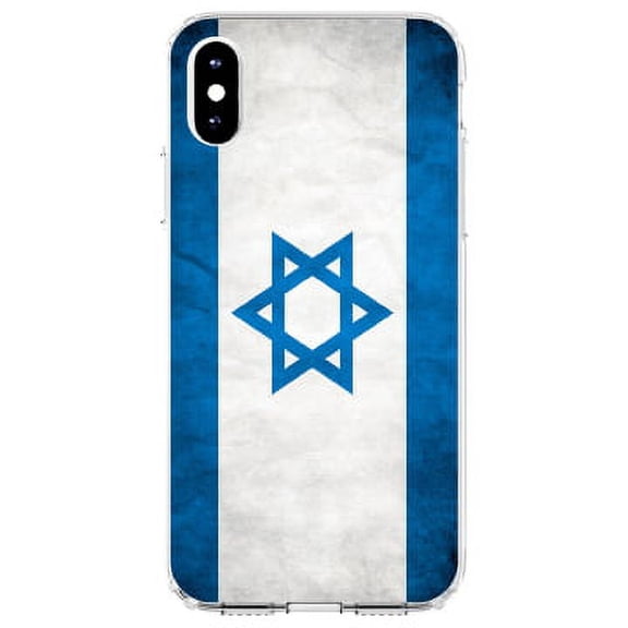 DistinctInk Clear Shockproof Hybrid Case for iPhone X / XS (5.8" Screen) - TPU Bumper, Acrylic Back, Tempered Glass Screen Protector - Israel Israeli Old Flag - Show Your Love of Israel