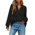 thumbnail image 2 of ClodeEU Womens V Neck Long Sleeve Tops ,2025 Fall Casual Loose Puff Sleeve Blouse, Boho Work Blouse T Shirts Black,Womens Plus XXL, 2 of 8