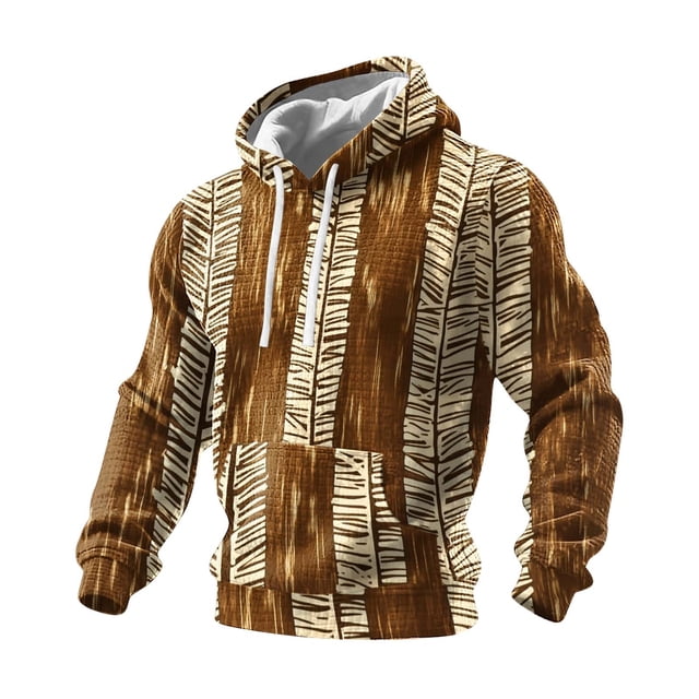 Ceisia Men's Regular-Fit Ethnic Print Quilted Hooded Sweatshirt (Beige-Brown) for Winter Gift