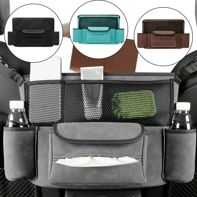 Leather Car Seat Organizer with Storage Pockets for Phone & Snacks - Adjustable Hanging Organizer for Front or Back Seat