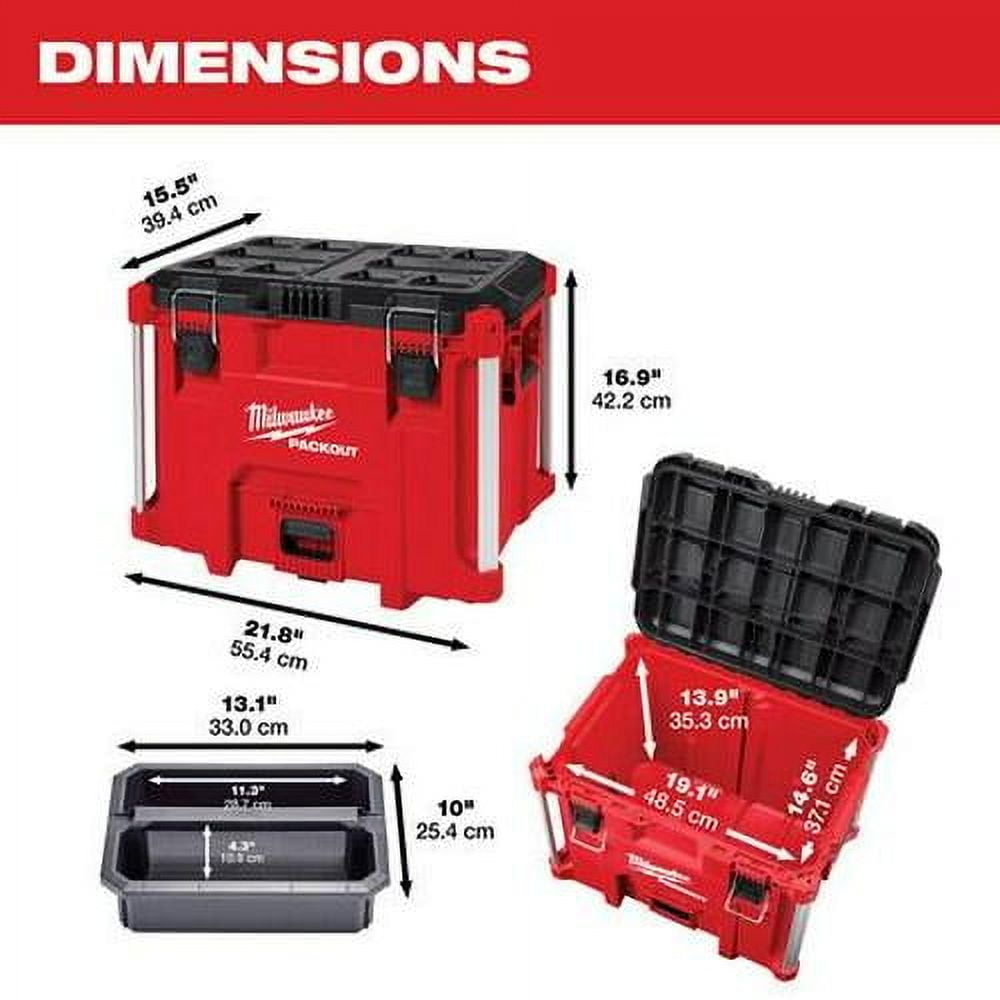 Milwaukee Tool PACKOUT XL Tool Box, Impact-Resistant, Polymer, Black/Red, 22 in W x 16 in D x 19 in H