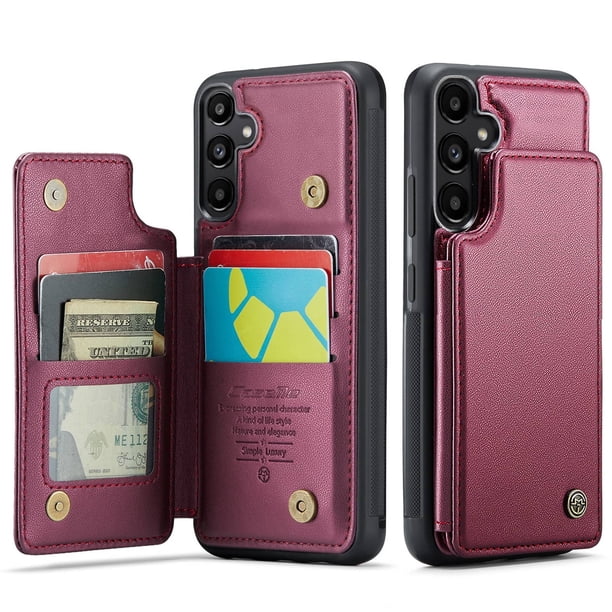 Funda para Samsung Galaxy A55 con tarjetero, funda tipo cartera para hombre y mujer con bloqueo RFID, funda de piel resistente con cierre magnético y función atril, a prueba de golpes