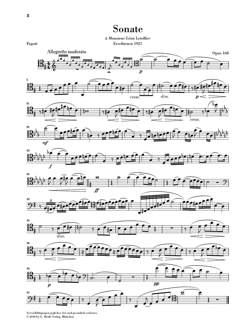 G. Henle Verlag Bassoon Sonata, Op. 168 Henle Music Folios Softcover Composed by Camille Saint-Saens Edited by Peter Jost