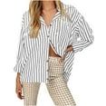 thumbnail image 2 of Lenpel Button down Shirts for Women Striped Long Sleeve Business Casual Oversized Collared Blouses Loose Work Tops(Gray,Large), 2 of 5