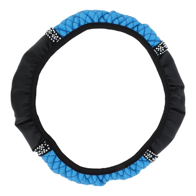 Funda de volante Unique Bargains de 14.6" a 15" con cristales de imitación, funda de volante de cuero sintético azul, 1 pieza