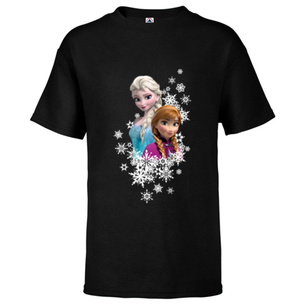 Disney Frozen Anna and Elsa Snowflakes - Short Sleeve T-Shirt for Kids  -Customized-Athletic Navy