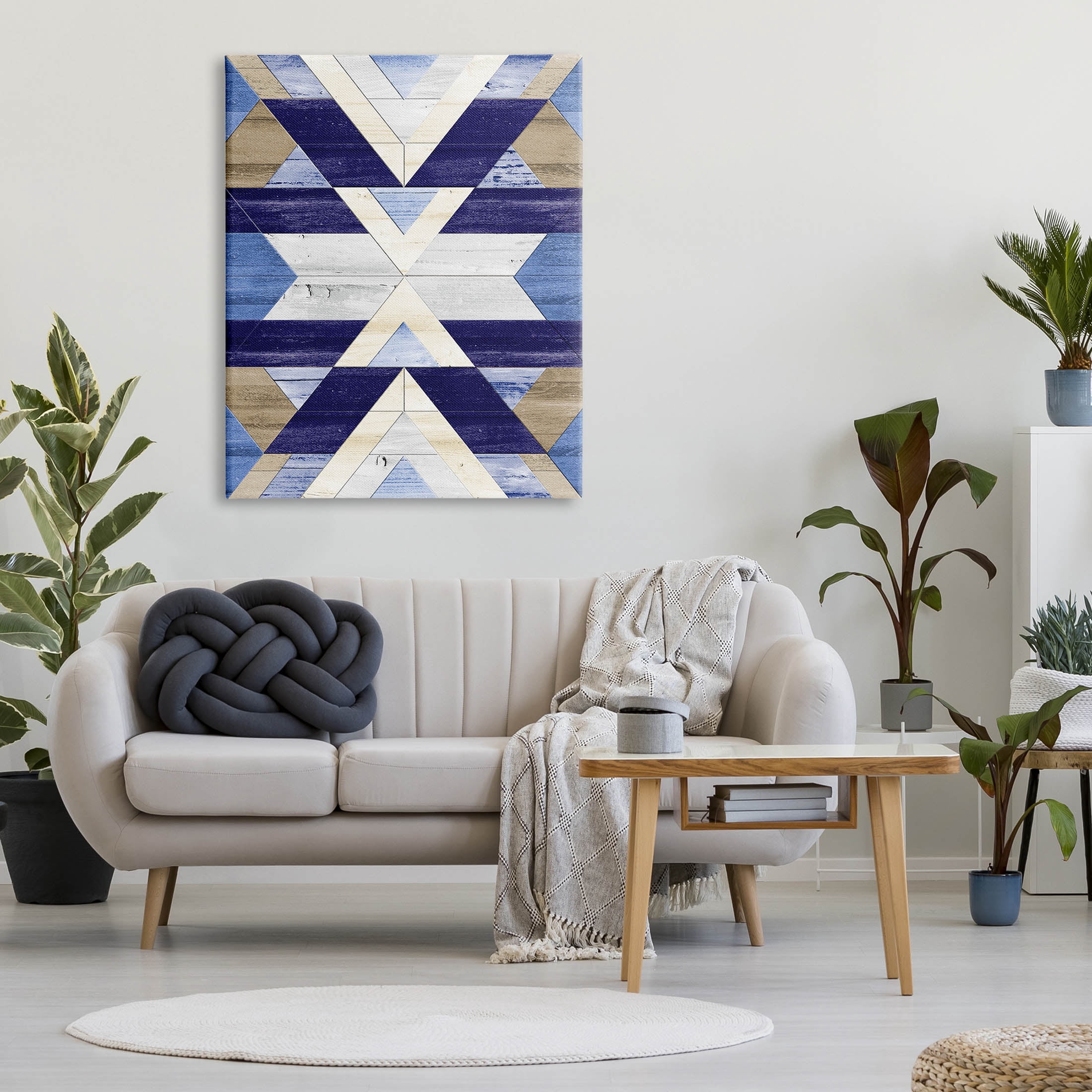 Blue Rustic Aztec Pattern Abstract Graphic Art Gallery Wrapped Canvas Print Wall Art