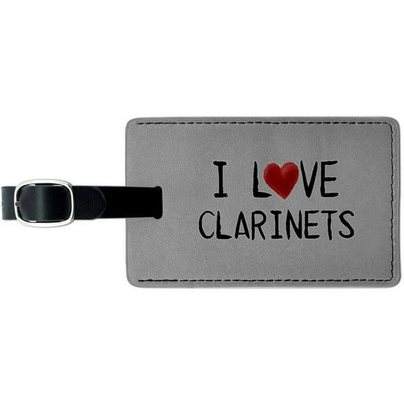 I Love Clarinets Written on Paper Leather Luggage ID Tag Suitcase Carry-On
